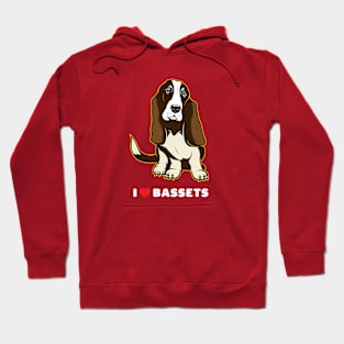 I Love Bassets Dog Art Hoodie